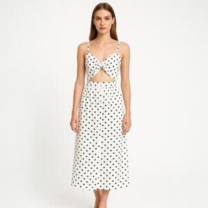 Xhilaration White Polka Dot Cami Sleeveless Smocked Sundress Midi Dress Sz M